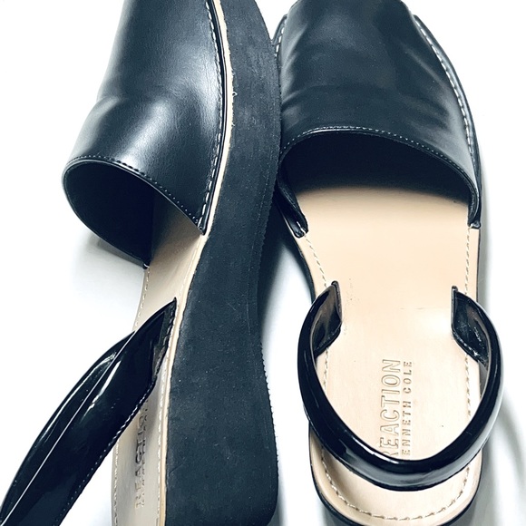 Kenneth Cole Reaction Shine Light Sandals Slingback Wedge Black Sz 8 - Picture 8 of 10